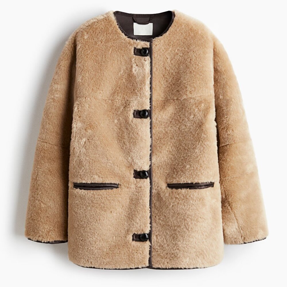 NEW H&M WOMEN’S FLUFFY BUTTON-UP JACKET NWT SIZE M - Picture 2 of 5